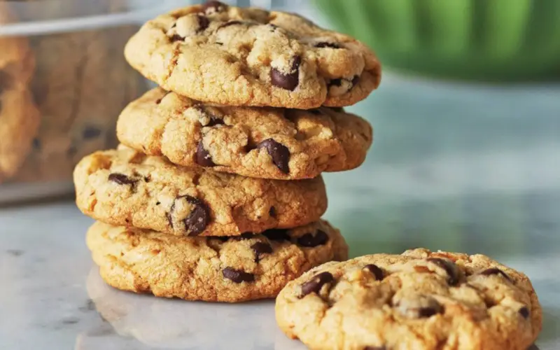 Galletas de chispas de chocolate con aceite de coco en una bandeja para hornear